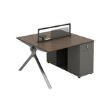 2 Way Office Workstation 1.2m, 2 Person Face to Face Desk with Screen and Pedestal Drawer, Walnut and Grey | Two Seater Office Table