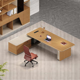 Executive Office Desk 2.2m L Shaped with Side Return, Storage Cabinet and LED Front, Walnut and Grey | Boss Office Table with Drawers