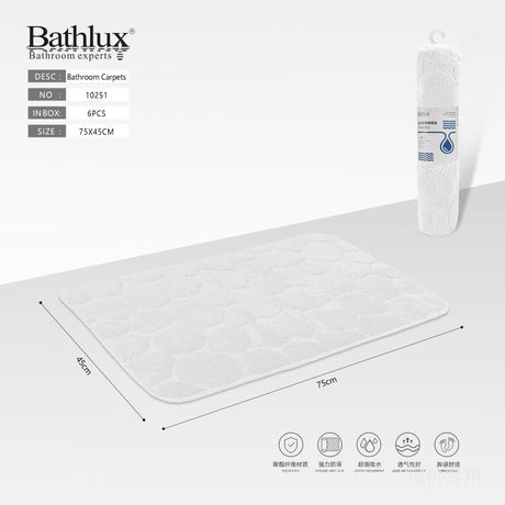 Bathlux pebble embossed cushioned bath mat 75x45cm in white