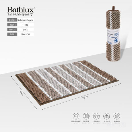 Bathlux striped chenille bath mat 75x45cm in brown stripe