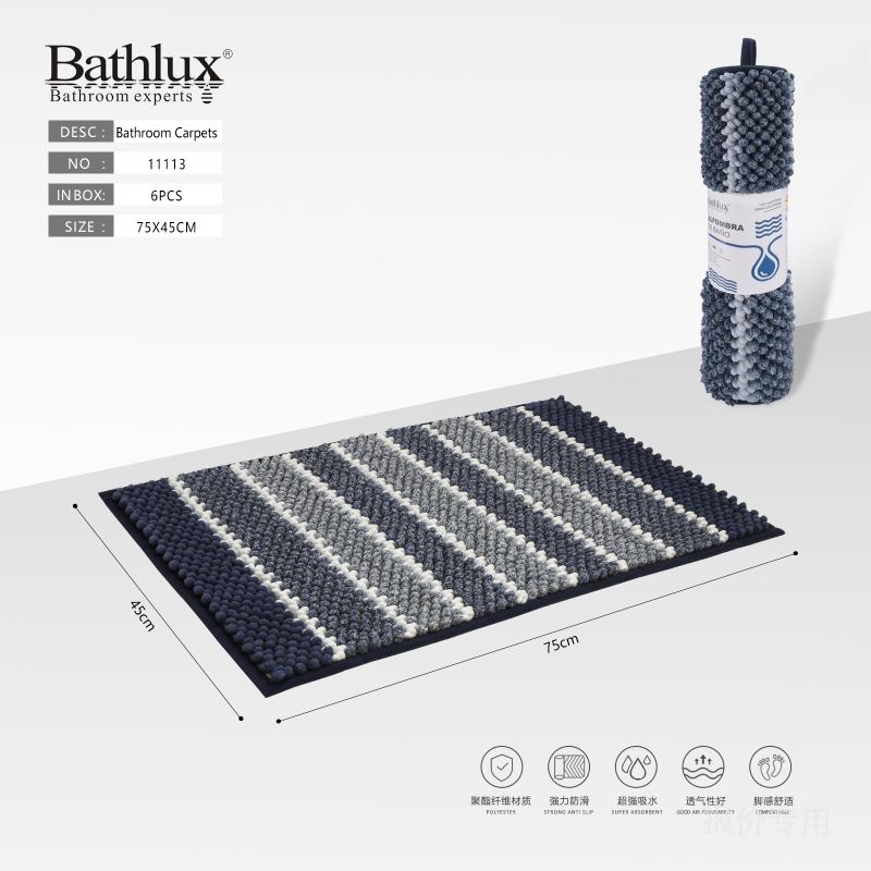 Bathlux striped chenille bath mat 75x45cm in navy stripe