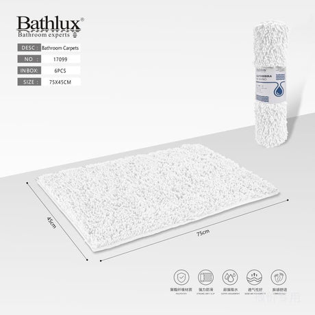 Bathlux shaggy microfibre bath mat 75x45cm in white