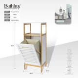 Bathlux white bathroom storage cabinet with tilt-out laundry hamper, 98cm