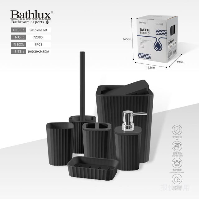 Bathlux 6 piece bathroom accessory set in black with gift box