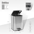 Bathlux 5 litre square pedal bin in brushed stainless steel with lid open
