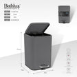Bathlux 5 litre square pedal bin in grey with lid open