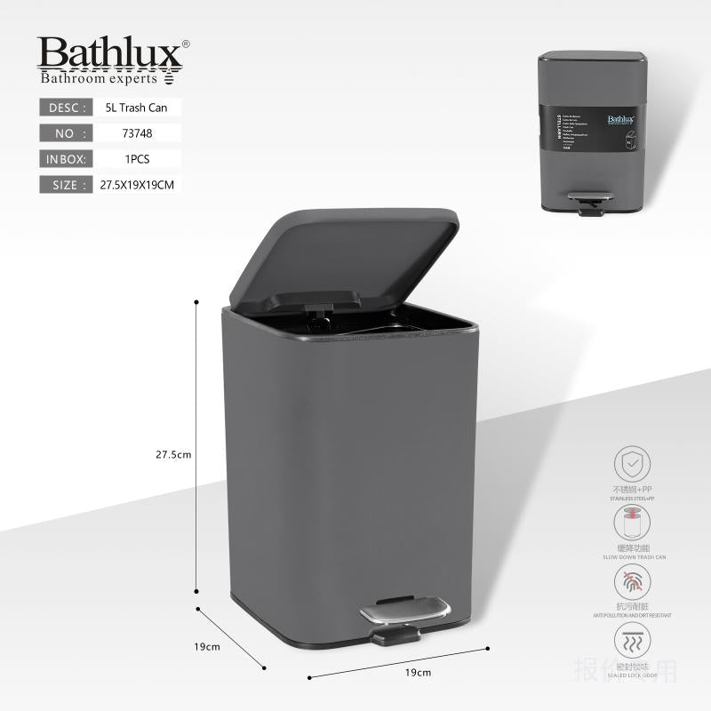 Bathlux 5 litre square pedal bin in grey with lid open