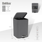 Bathlux 5 litre square pedal bin in grey with lid open