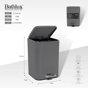 Bathlux 5 litre square pedal bin in grey with lid open