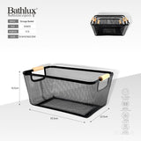 Bathlux metal mesh storage basket with wooden handles in black