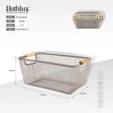 Bathlux metal mesh storage basket with wooden handles in beige