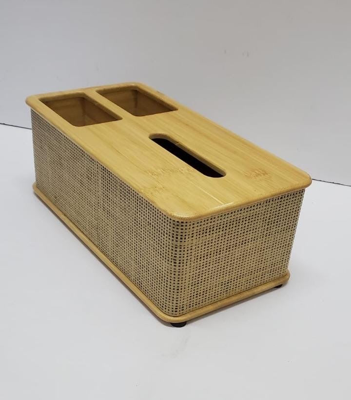 Rattan Serviette & Napkin Holder, Condiment Caddy & Menu Holder – 3-in-1 Modern Dining Table Organiser