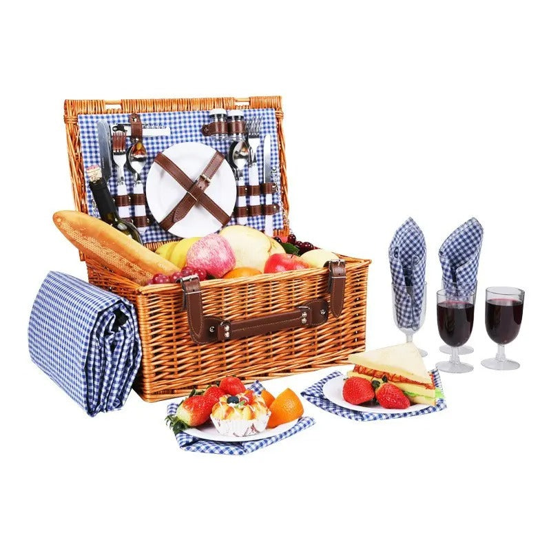 Wicker Picnic Basket for 2 Accessories Plates and Utensils