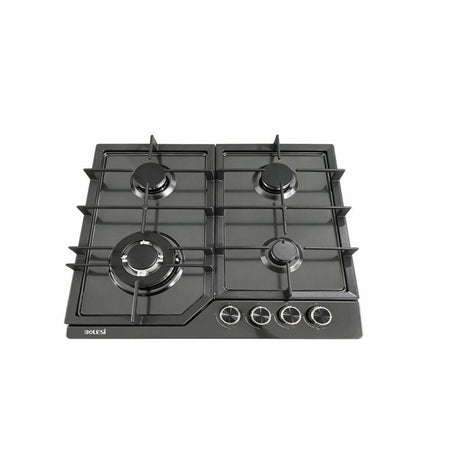 Bolesi ML401 built-in gas hob, 4 burners with wok burner, black stainless steel, 60cm