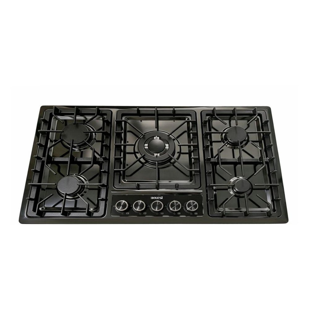 Bolesi ML502 built-in gas hob, 5 burners with centre wok burner, black stainless steel, 90cm