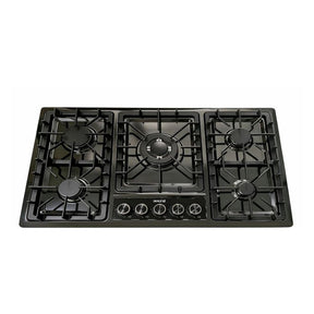 Bolesi ML502 built-in gas hob, 5 burners with centre wok burner, black stainless steel, 90cm