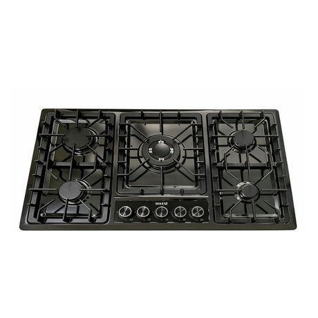 Bolesi ML502 built-in gas hob, 5 burners with centre wok burner, black stainless steel, 90cm