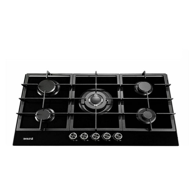 Bolesi ML503 built-in gas hob, 5 burners with centre wok burner, tempered glass, 90cm