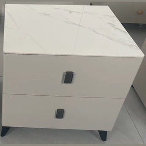 Bedside Table 2 Drawer Cream with Marble Effect Stone Top 48x40x50cm