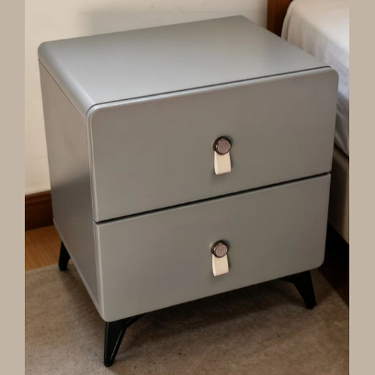 Bedside Table 2 Drawer with Tab Pull Handles 48x40x50cm, Grey