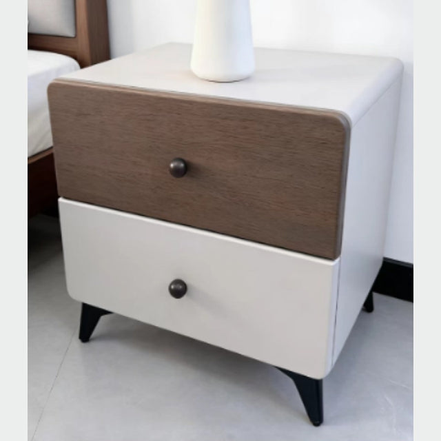 Bedside Table 2 Drawer Walnut and White 48x40x50cm