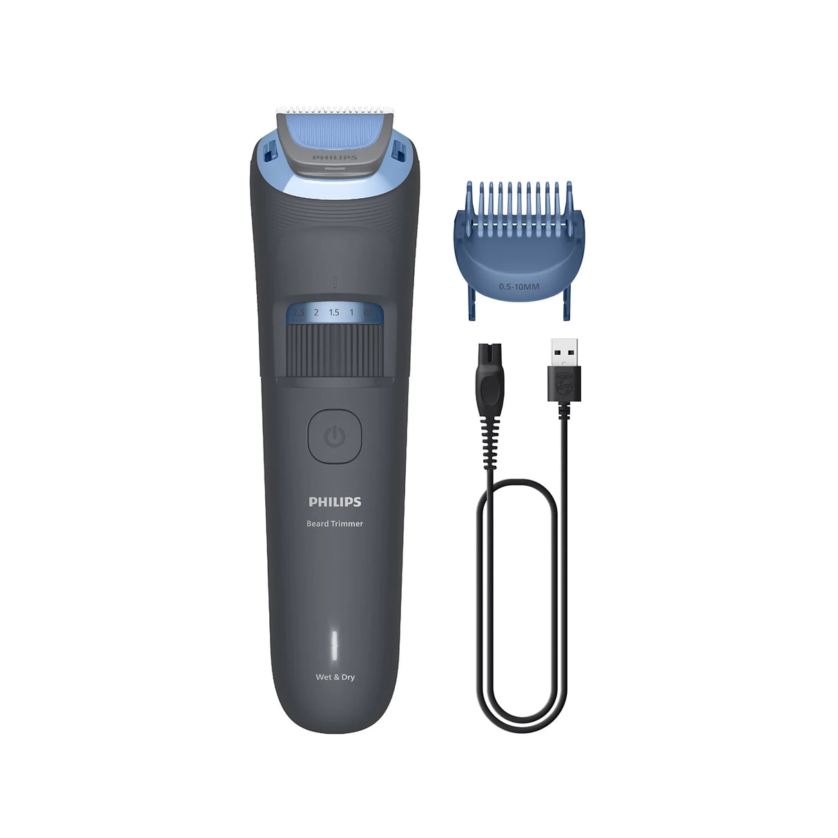 Philips 3000 Series Beard Trimmer - Rounded Tip Blades, 20 Length Settings, 0.5mm Precision Steps, 100% Waterproof