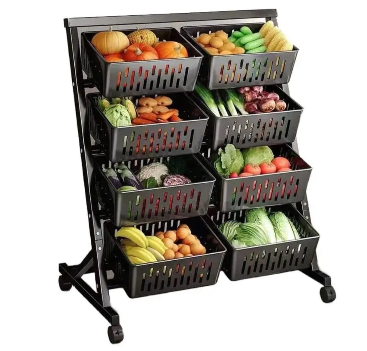 Multi-Functional Steel Kitchen Vegetable & Fruit Rack with Lockable Wheels – Durable, Stackable Storage for Home Organization