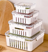 3pc Fridge Storage Containers with Drain Basket – Airtight Stackable Produce Keeper Set 800ml, 2.2L & 4.3L Kenya