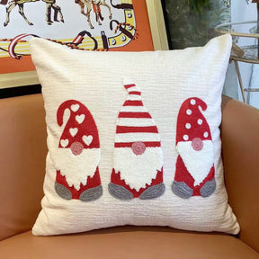 Christmas cushion cover 45x45cm, white chenille with three embroidered gnomes