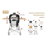 24 Inch Kamado Ceramic Charcoal BBQ Grill & Smoker with Side Tables and Cart (TB-24)
