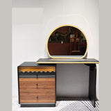 Extending Dressing Table Walnut and Black with Arch LED Mirror and Amber Glass Trim, 3 Drawer