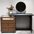 Extending Dressing Table Walnut and Black with Round LED Mirror, 3 Drawer