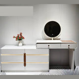 Dressing Table Light Grey with Round LED Mirror and Lit Drawers, 6 Drawer