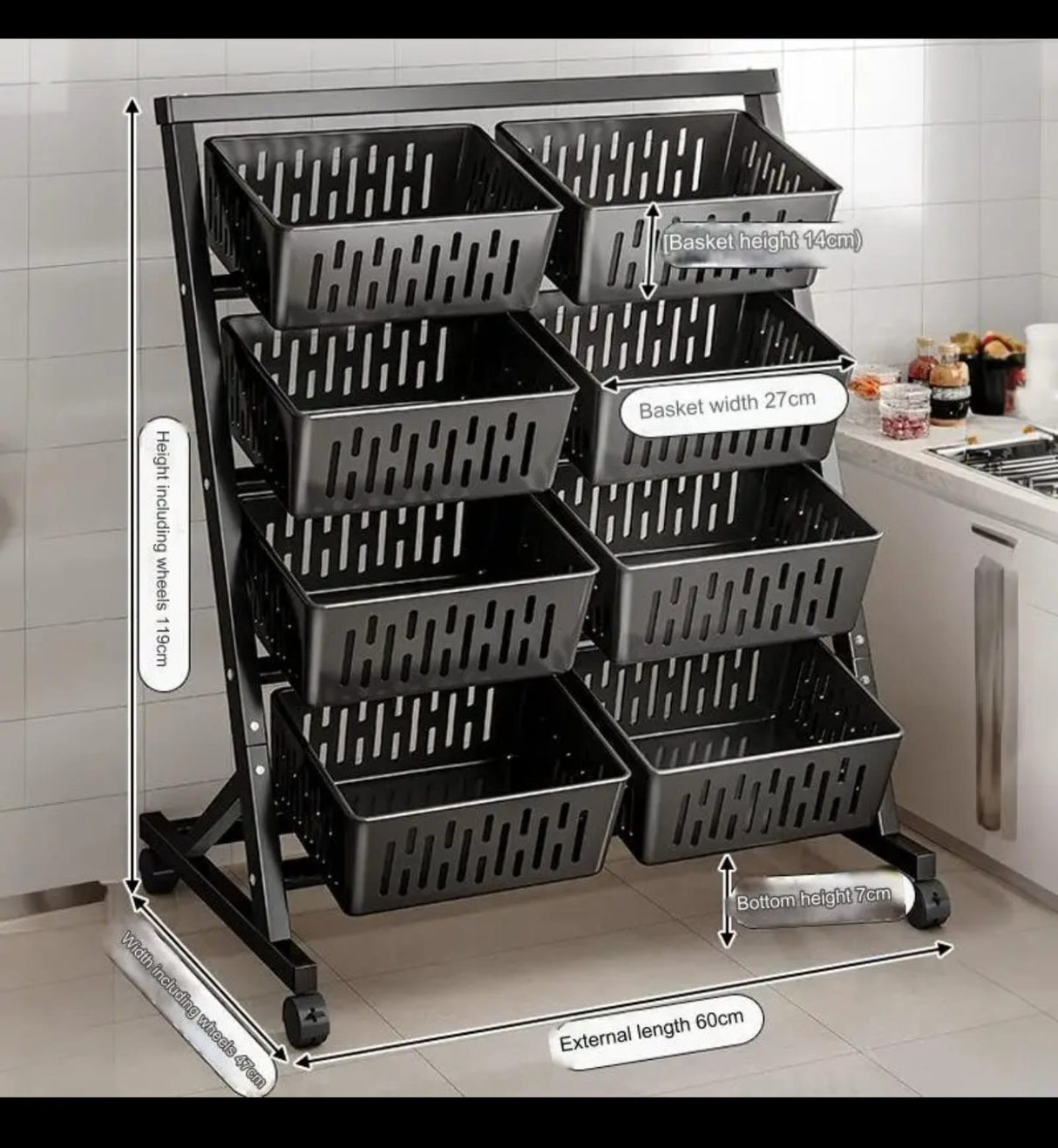 Multi-Functional Steel Kitchen Vegetable & Fruit Rack with Lockable Wheels – Durable, Stackable Storage for Home Organization