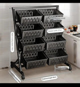 Multi-Functional Steel Kitchen Vegetable & Fruit Rack with Lockable Wheels – Durable, Stackable Storage for Home Organization