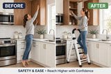4-Step Folding Ladder with Safety Handle, Anti-Slip Steel Step Ladder 120cm, Black or White
