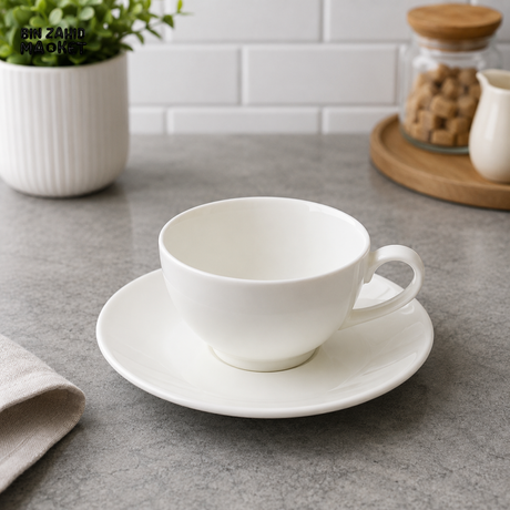 Danny Home Fluted Porcelain Cup and Saucer Set 12 Piece White