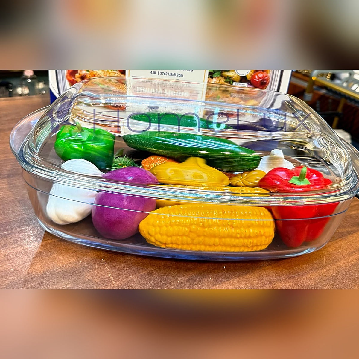 Danny Home 4.5L glass baking pan, 37 x 22 x 9cm, with the glass lid on