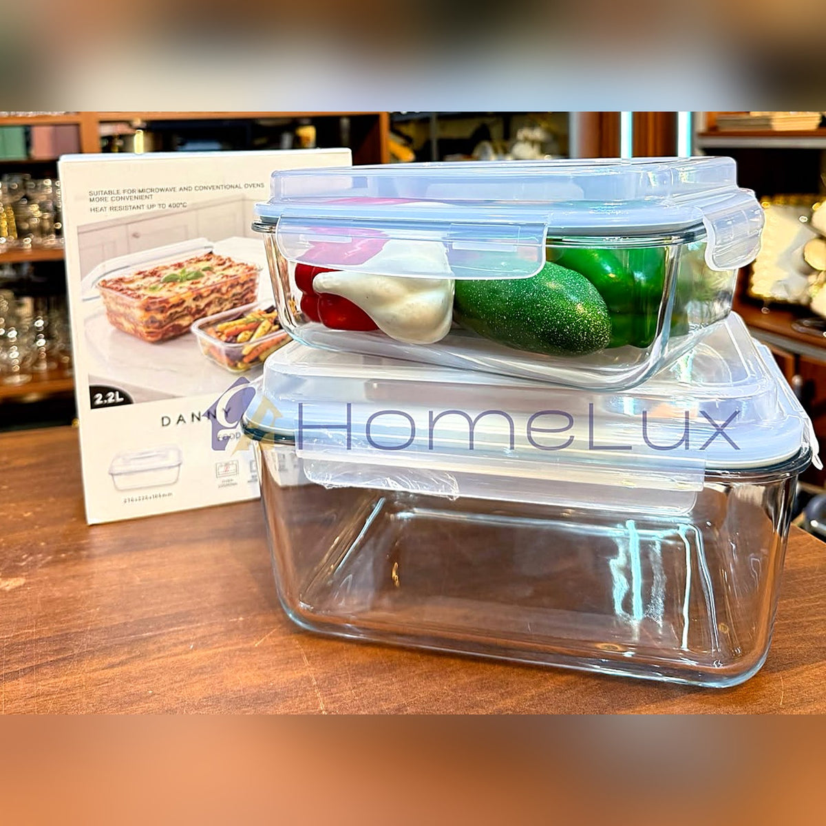 Danny Home glass food containers with lock lids, 6L and 2.2L, borosilicate oven safe