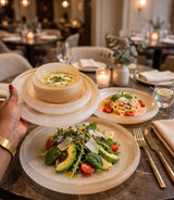 Swirl Glass Dinner Set 18 Piece for 6, Frosted Ombre Spiral Finish, Champagne Gold or Grey, Dinner Plates, Pasta Bowls and Soup Bowls