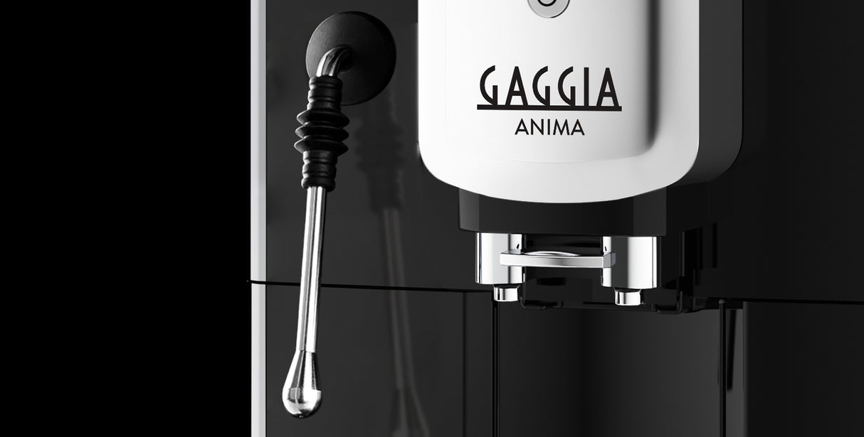 Close-up of the Gaggia Anima Barista Plus professional stainless steel steam wand texturing milk