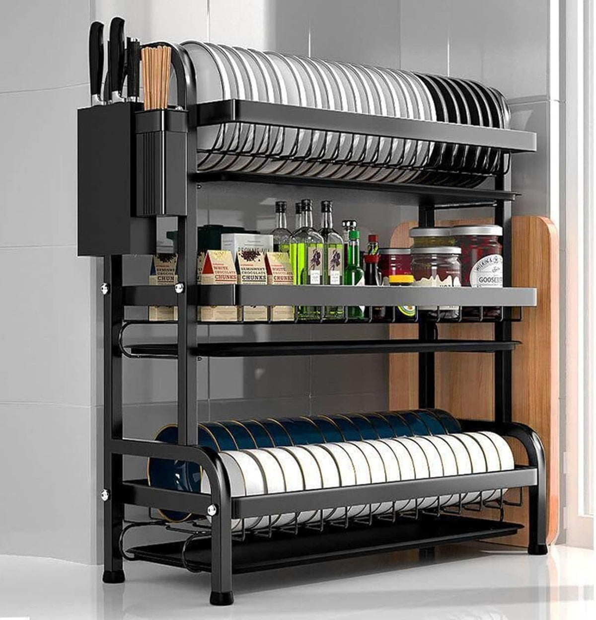 Counter Set: 3 Tier Dish Rack and Long Paper Towel Holder