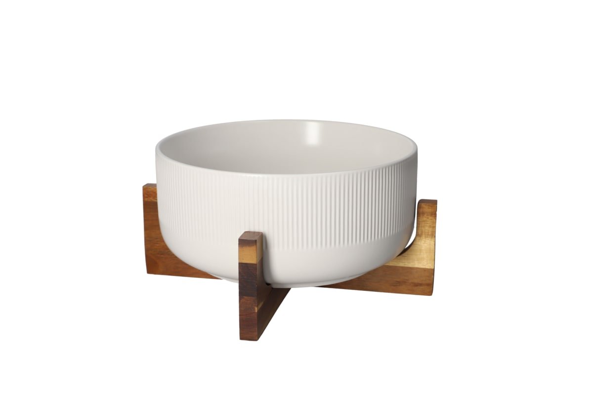 Danny Home 2.7L Salad Bowl with Wooden Frame Brown & White Kenya