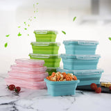 Travel Food Set: 4 Piece Collapsible Silicone Containers and 2 Compartment Insulated Bag