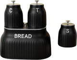 Bread Bin & 3 Canister Set – Labelled Tea, Coffee & Sugar