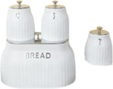 Bread Bin & 3 Canister Set – Labelled Tea, Coffee & Sugar