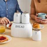 Bread Bin & 3 Canister Set – Labelled Tea, Coffee & Sugar