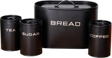 Alloy Bread Bin with 3 Labelled Airtight Canisters Set