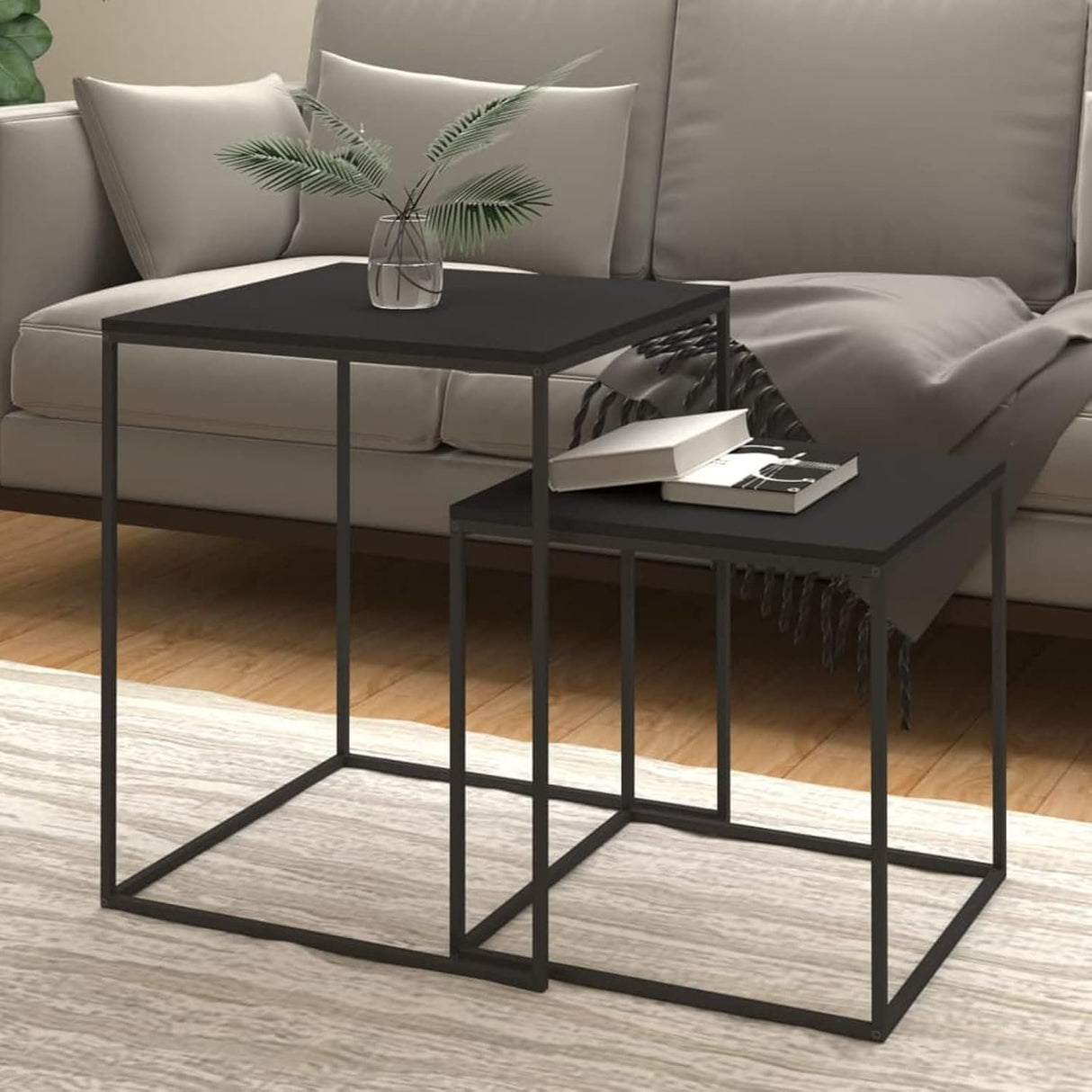 2-Piece Coffee Table & End Table Set – Engineered Wood & Metal