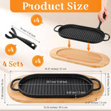 Cast Iron Sizzling Plate Fajita Skillet Bbq & Steak Pan – Wooden Base 29x17cm